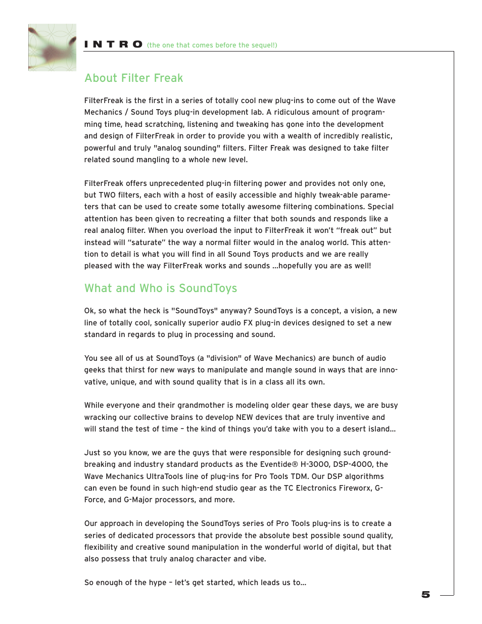 I n t r o, About filter freak, What and who is soundtoys | Soundtoys FilterFreak User Manual | Page 5 / 41