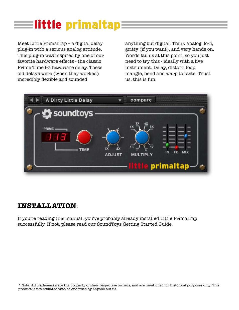 Soundtoys Little PrimalTap User Manual | 2 pages