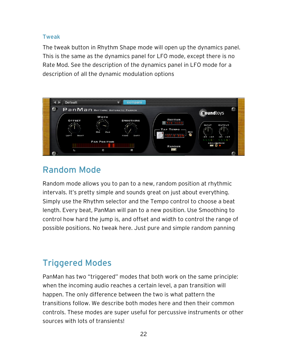 Random mode, Triggered modes | Soundtoys PanMan User Manual | Page 22 / 27
