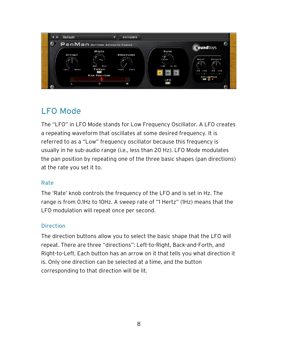 Lfo mode | Soundtoys PanMan User Manual | Page 8 / 27