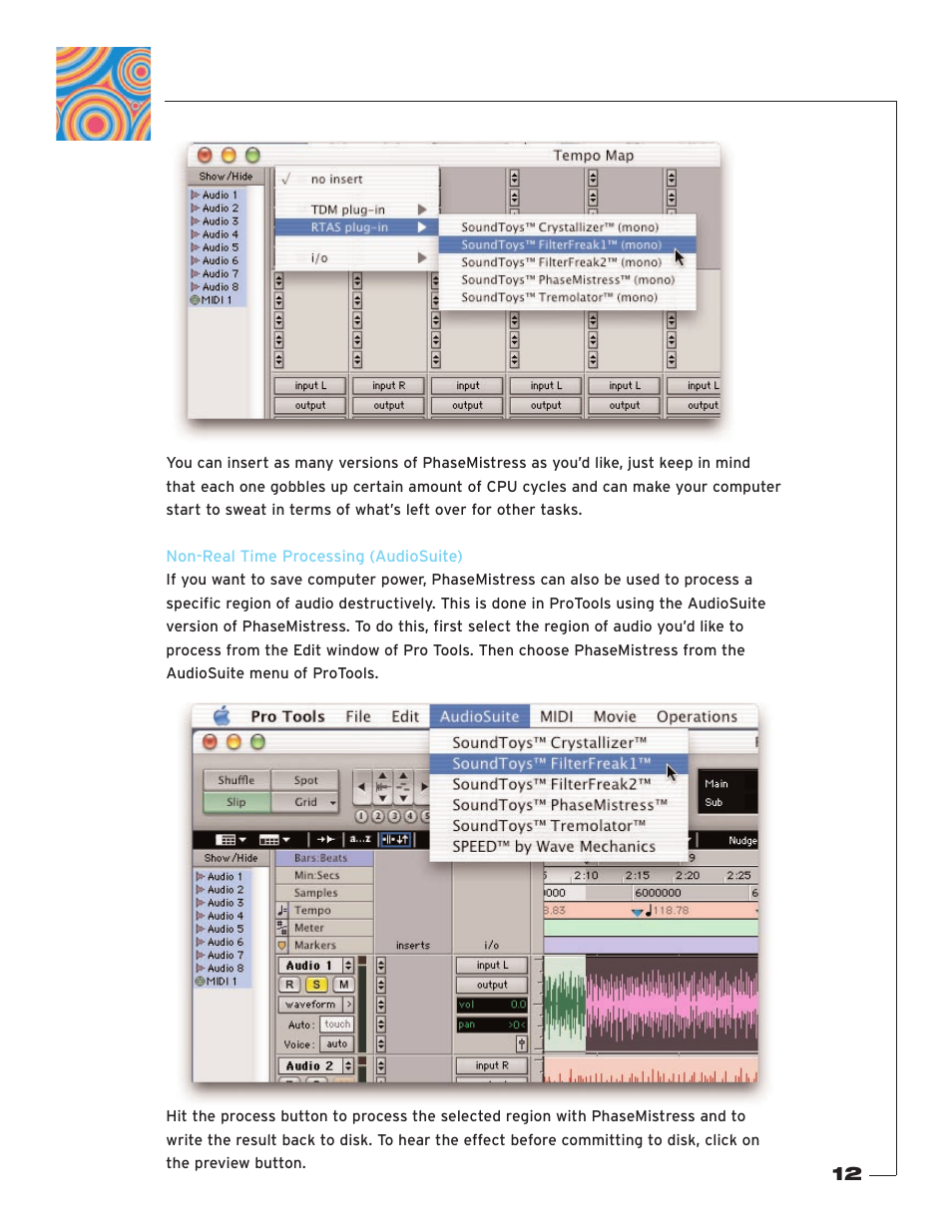 Non-real time processing (audiosuite) | Soundtoys PhaseMistress User Manual | Page 12 / 46