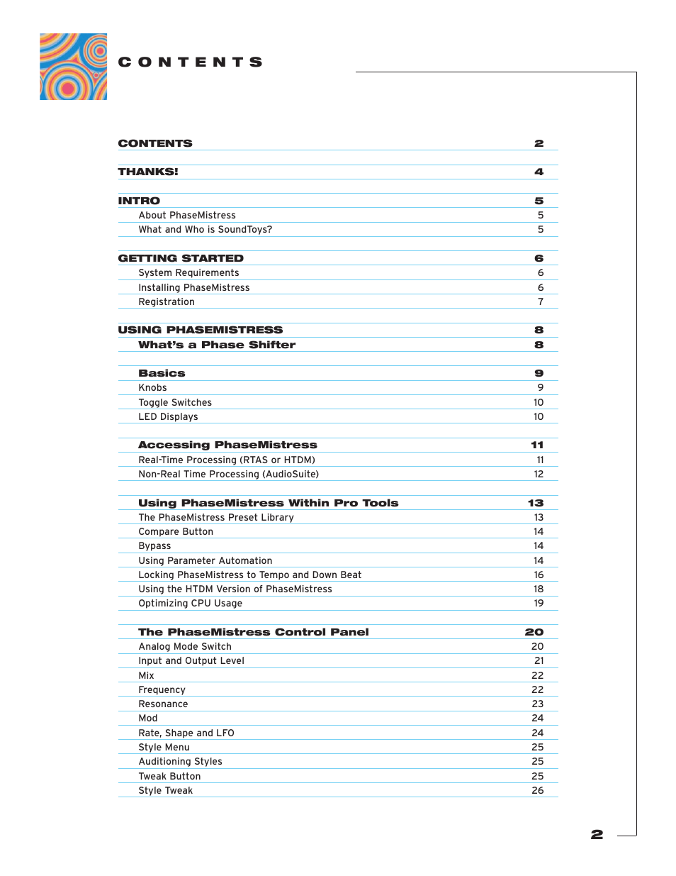 C o n t e n t s | Soundtoys PhaseMistress User Manual | Page 2 / 46