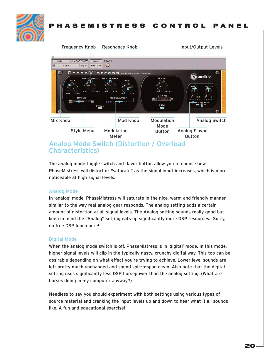 P h a s e m i s t r e s s c o n t r o l p a n e l, Analog mode, Digital mode | Soundtoys PhaseMistress User Manual | Page 20 / 46
