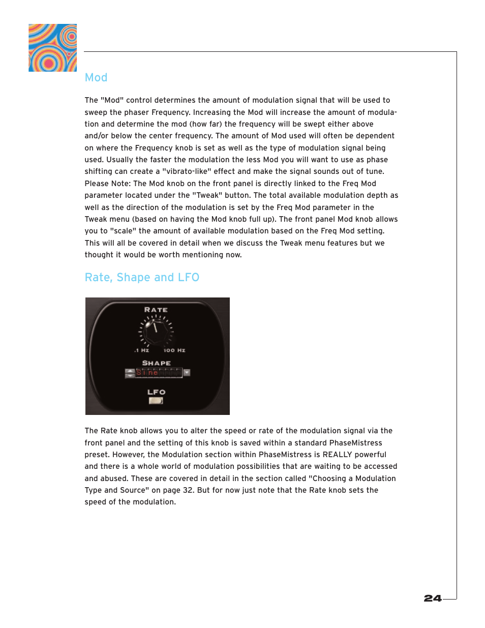 Rate, shape and lfo | Soundtoys PhaseMistress User Manual | Page 24 / 46