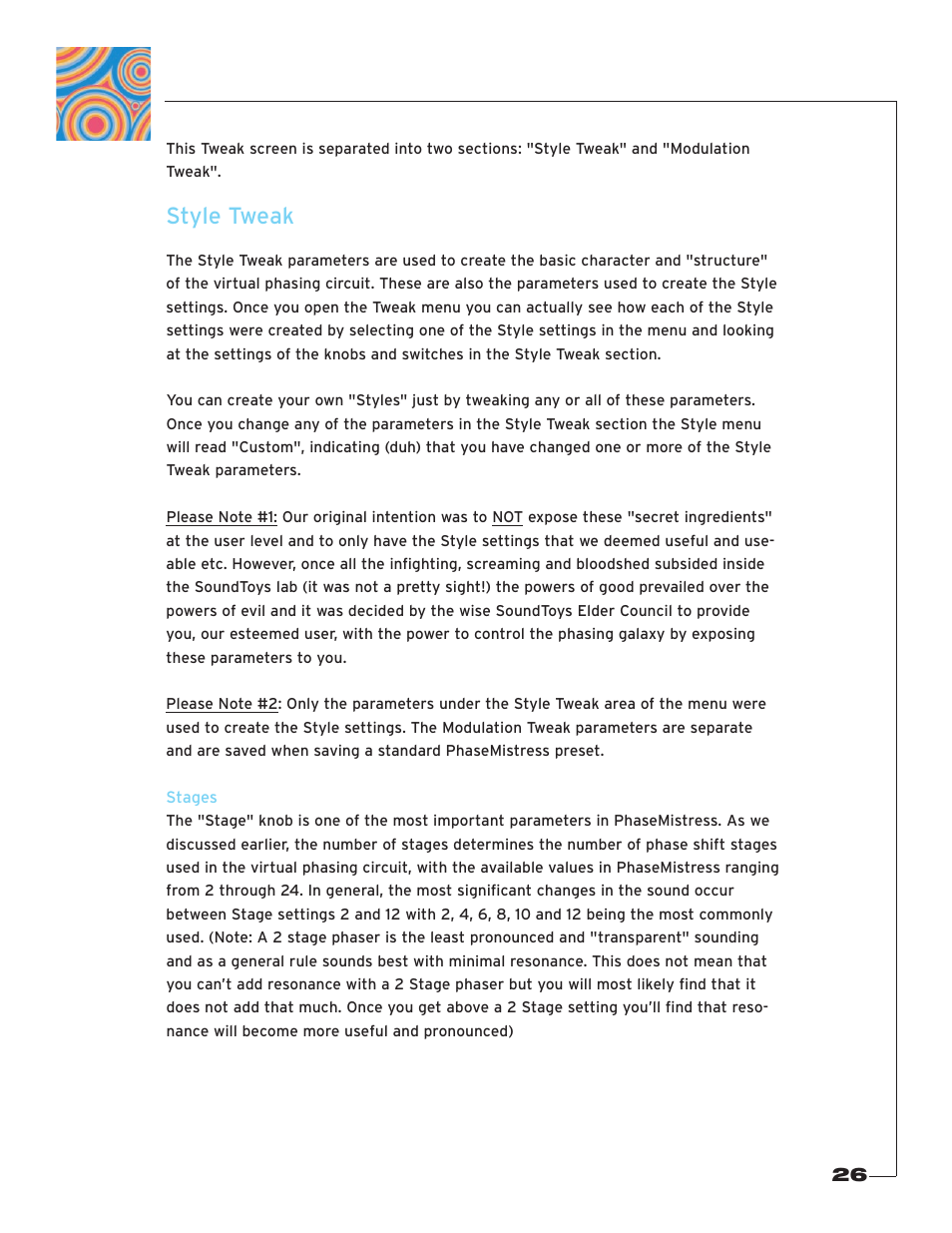 Style tweak, Stages | Soundtoys PhaseMistress User Manual | Page 26 / 46