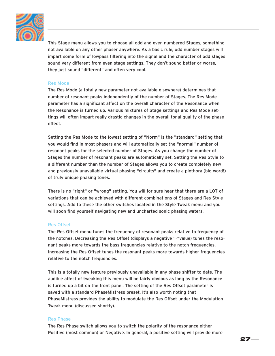 Res mode, Res offset, Res phase | Soundtoys PhaseMistress User Manual | Page 27 / 46