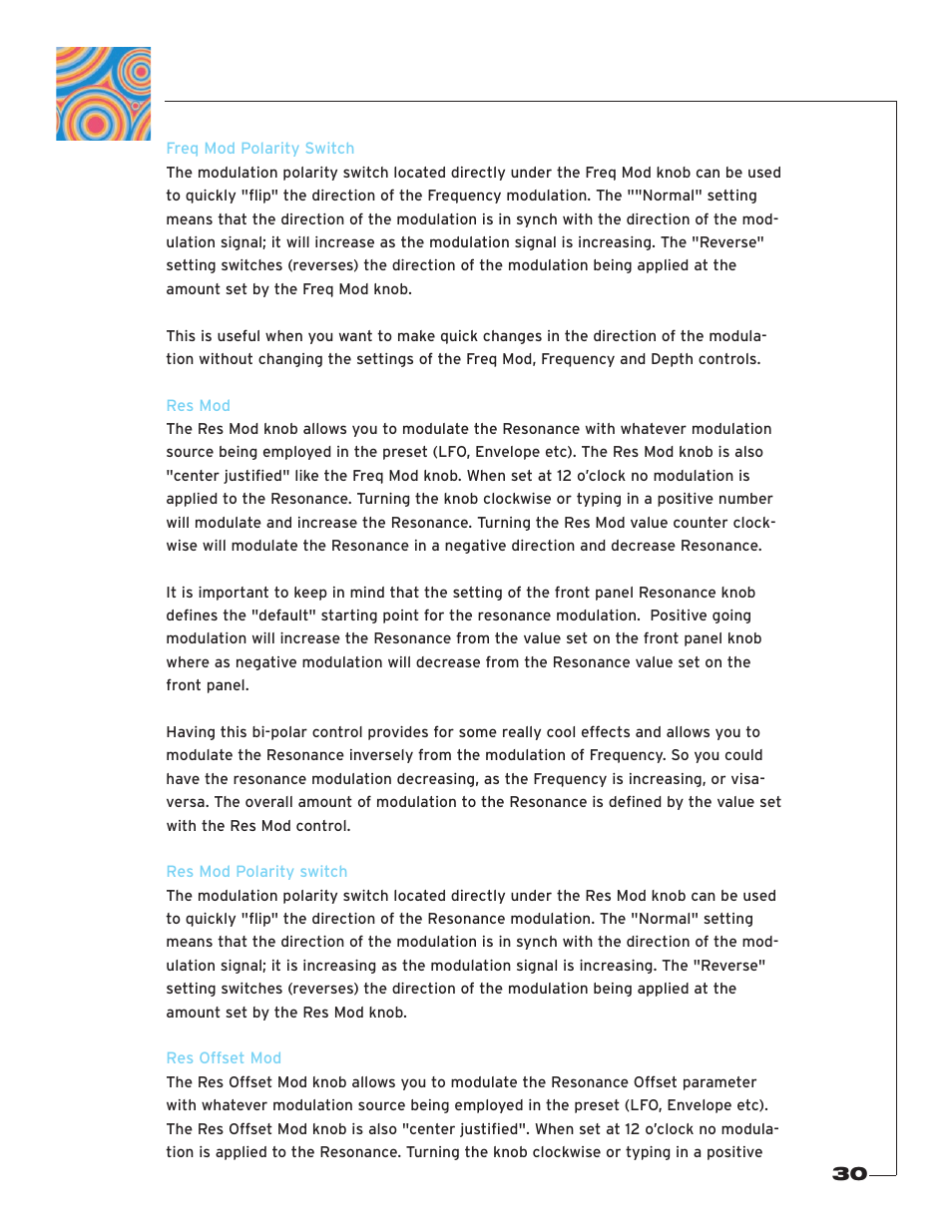 Freq mod polarity switch, Res mod, Res mod polarity switch | Res offset mod | Soundtoys PhaseMistress User Manual | Page 30 / 46