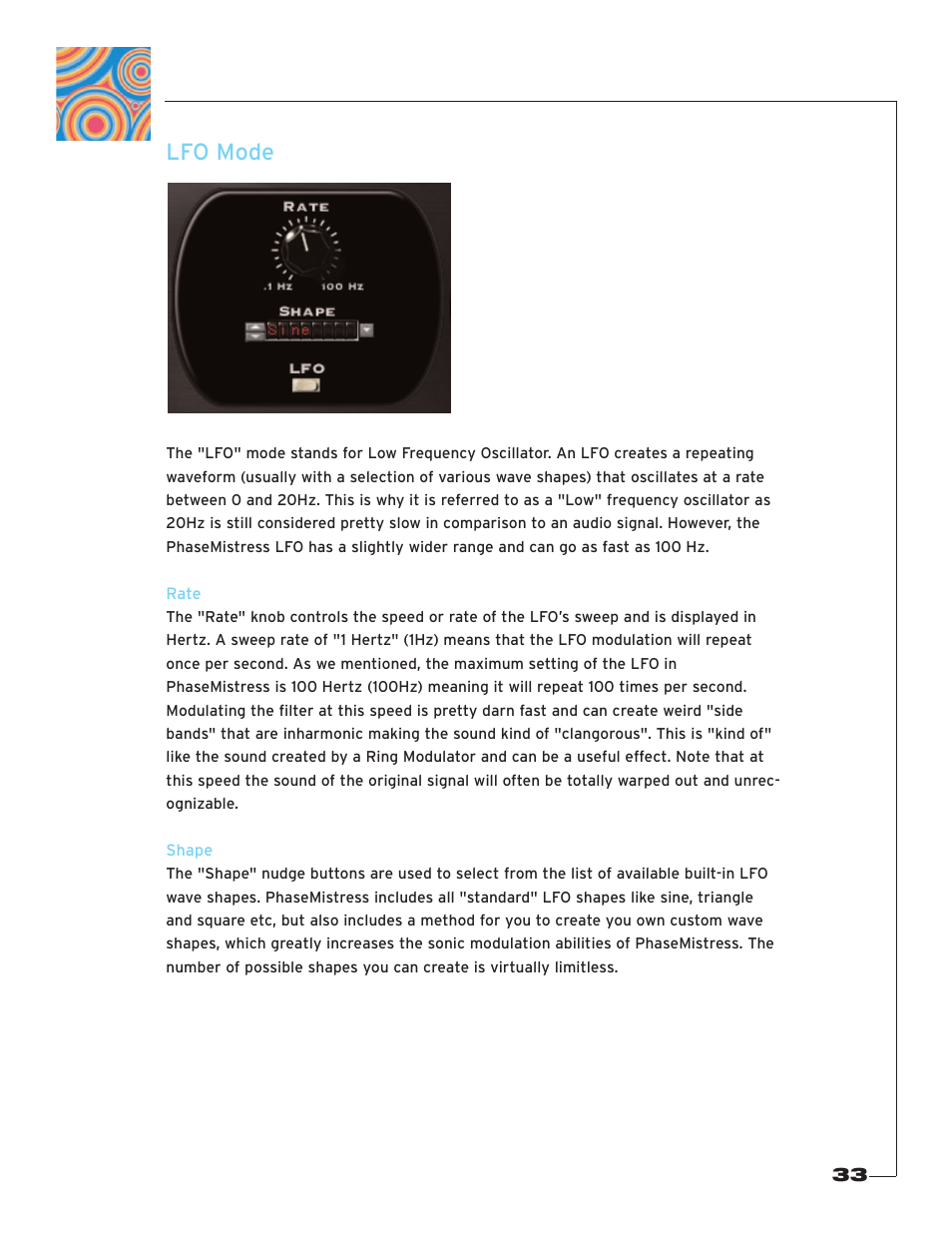 Lfo mode, Rate, Shape | Soundtoys PhaseMistress User Manual | Page 33 / 46