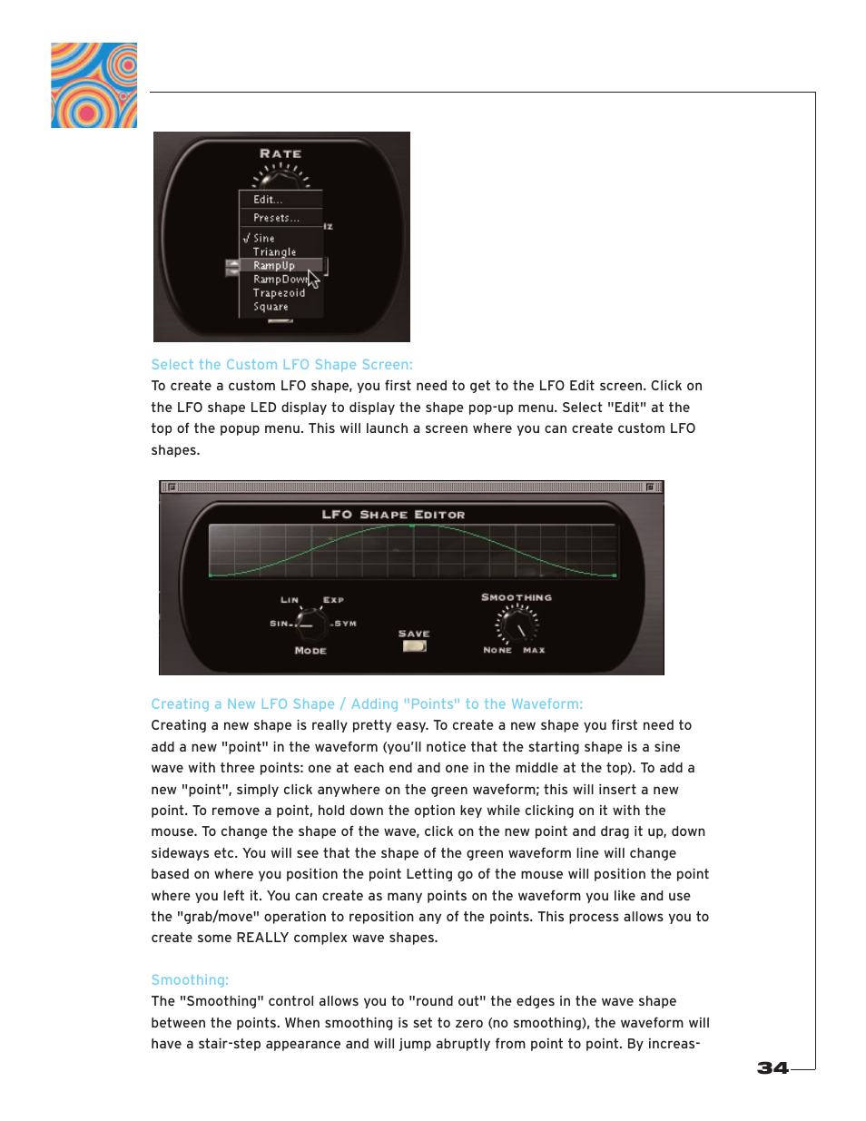Select the custom lfo shape screen, Smoothing | Soundtoys PhaseMistress User Manual | Page 34 / 46