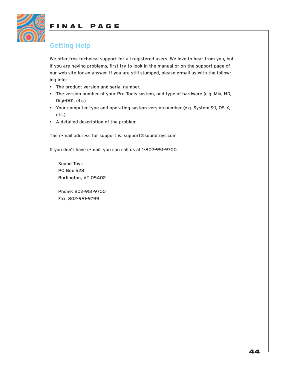 Getting help | Soundtoys PhaseMistress User Manual | Page 44 / 46