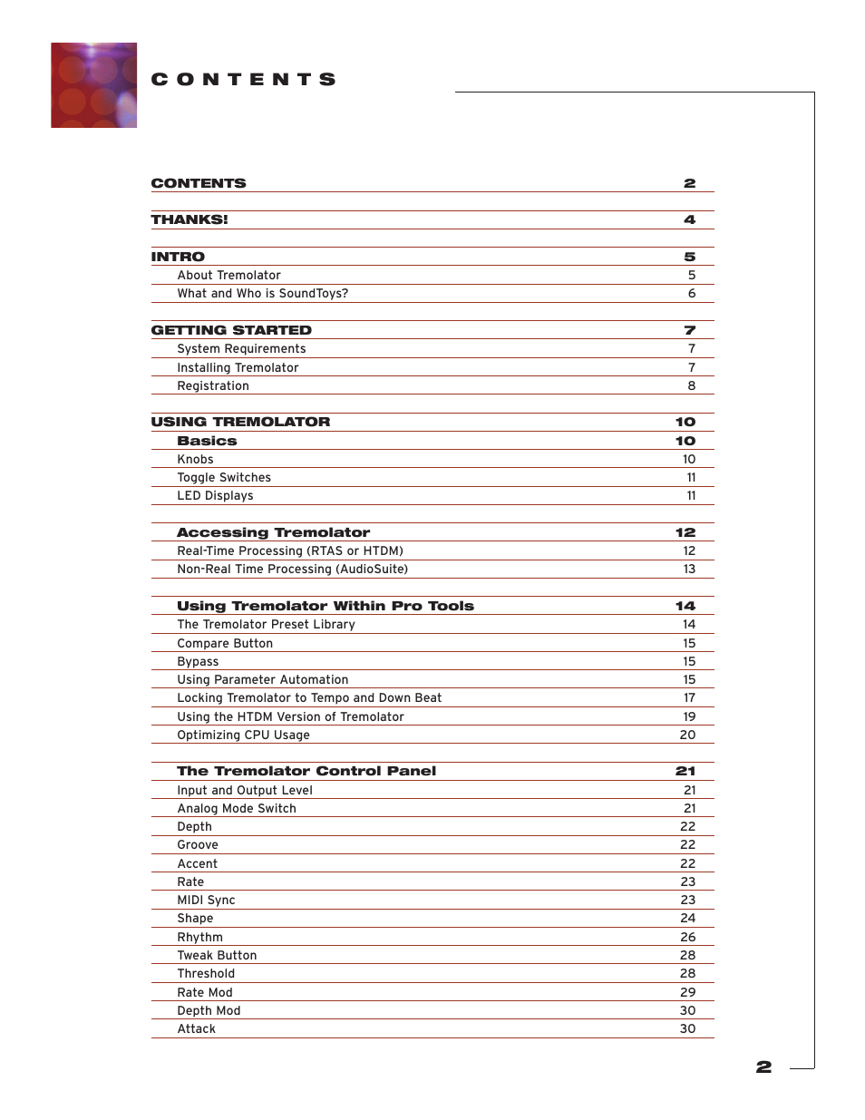 C o n t e n t s | Soundtoys Tremolator User Manual | Page 2 / 36