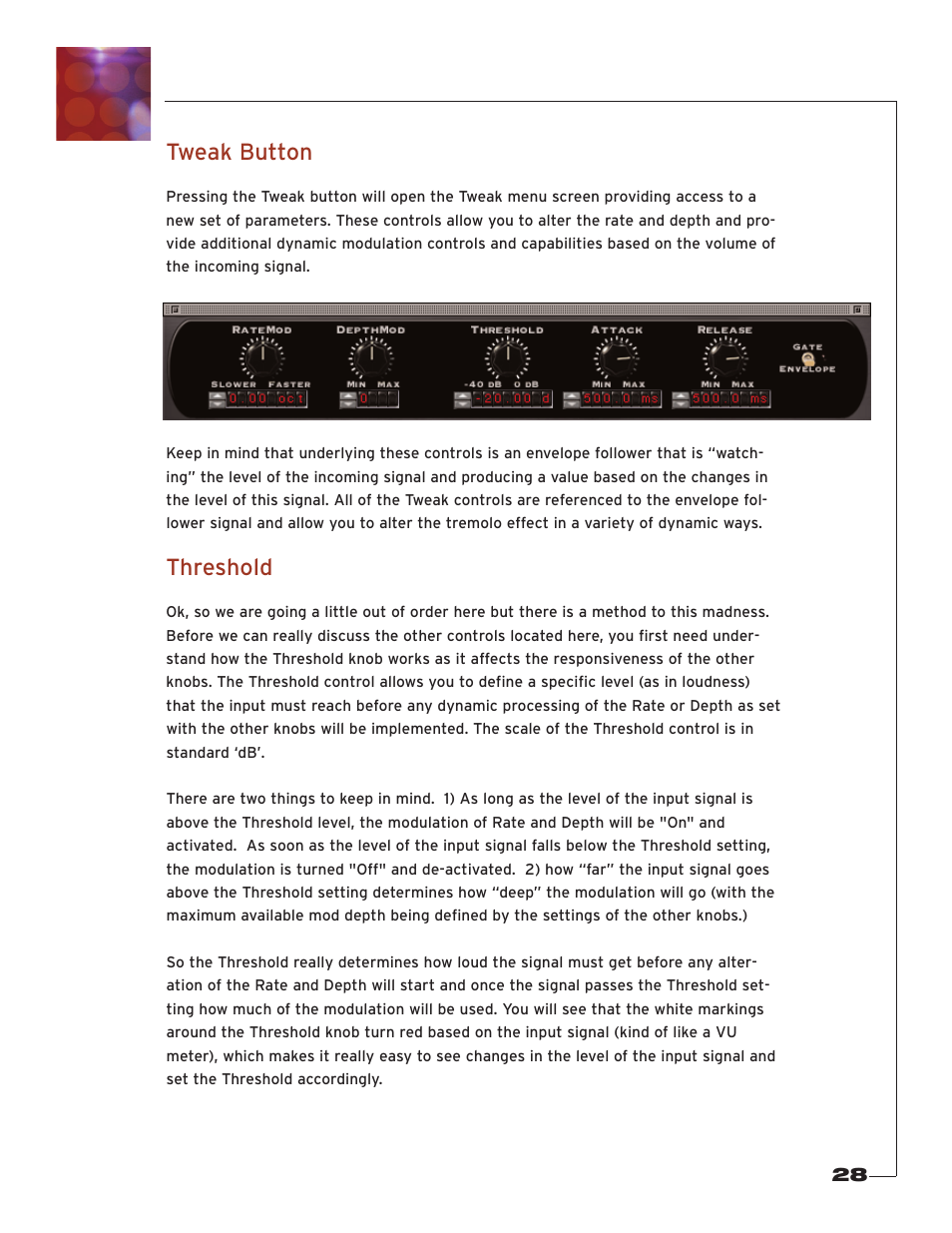 Tweak button, Threshold | Soundtoys Tremolator User Manual | Page 28 / 36