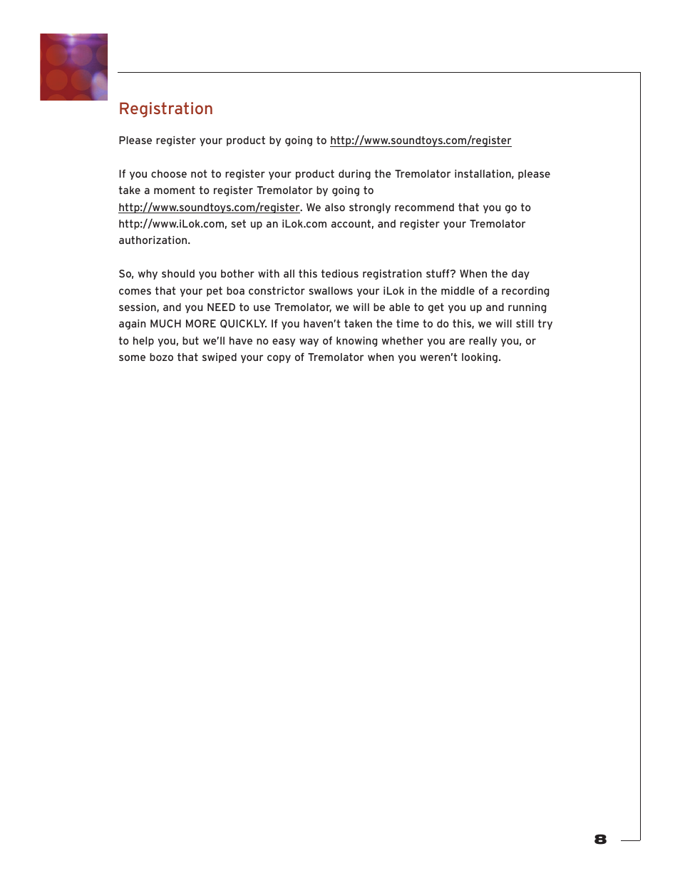 Registration | Soundtoys Tremolator User Manual | Page 8 / 36