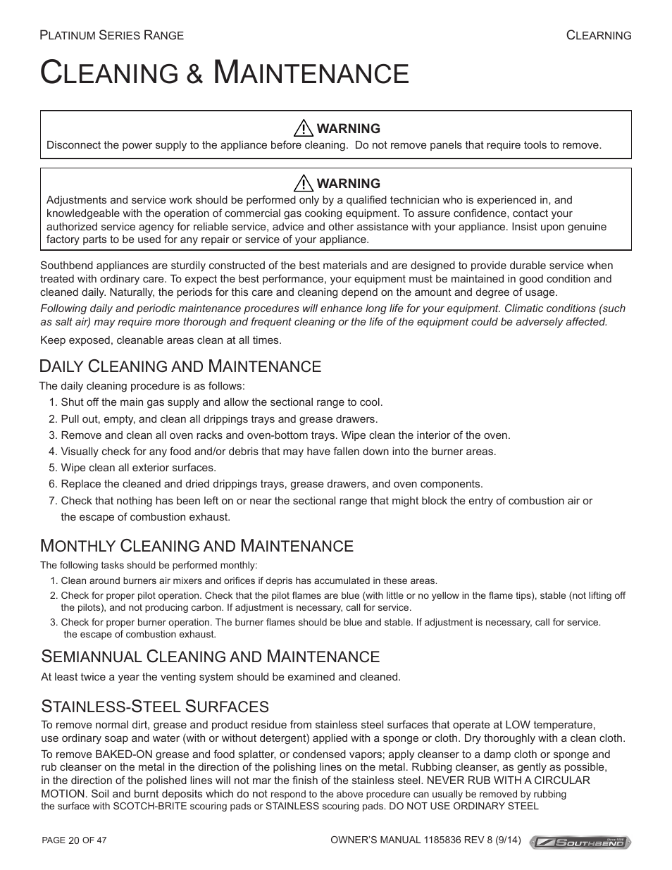 Leaning, Aintenance | Southbend P32N-TT User Manual | Page 20 / 54