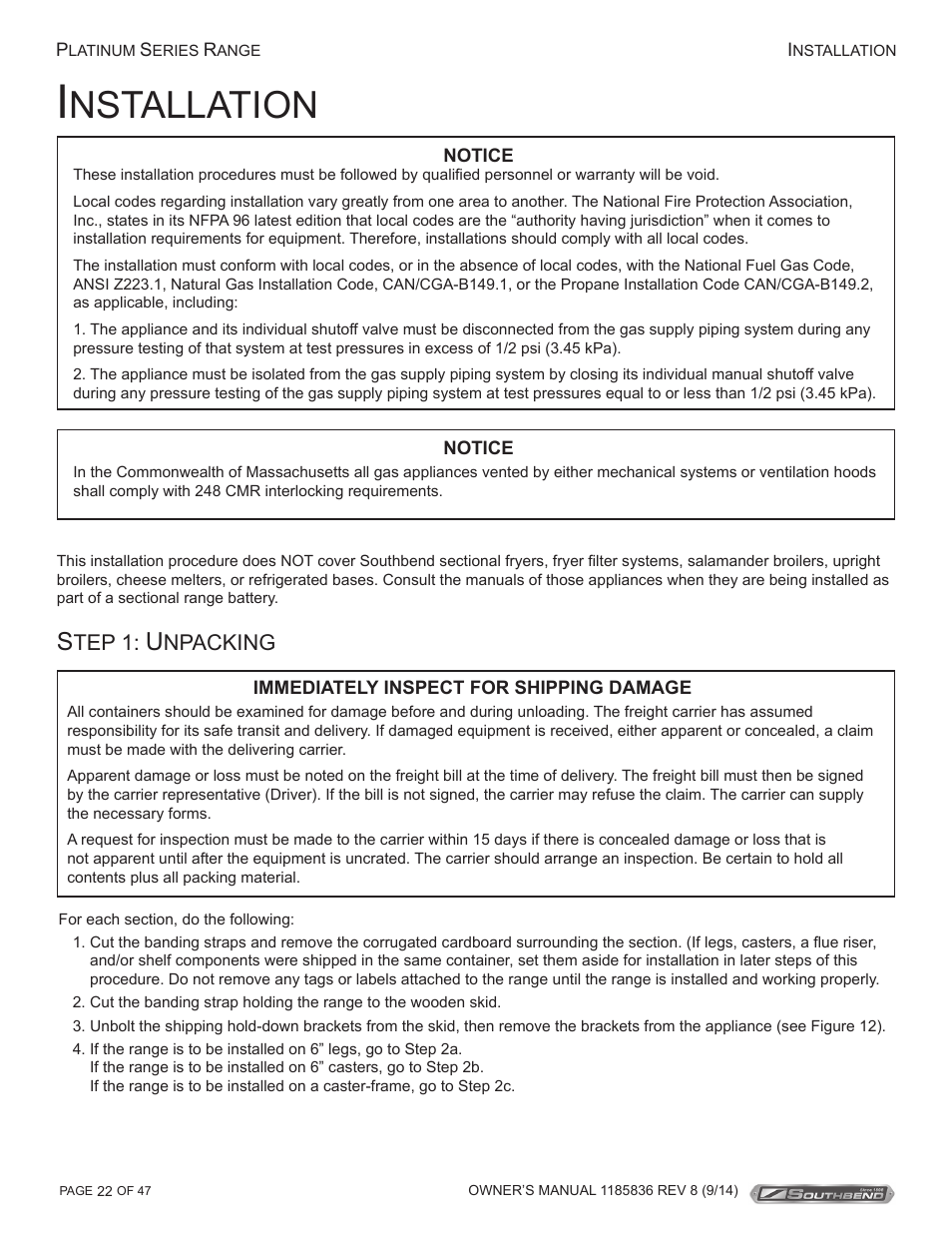 Nstallation, Tep 1, Npacking | Southbend P32N-TT User Manual | Page 22 / 54