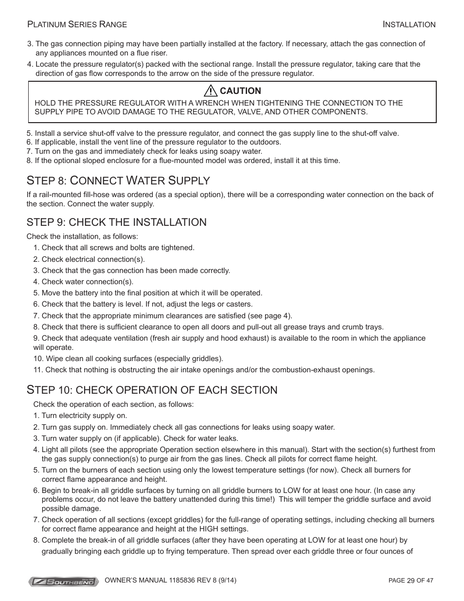 Tep 8, Onnect, Ater | Upply, Step 9: check the installation | Southbend P32N-TT User Manual | Page 29 / 54