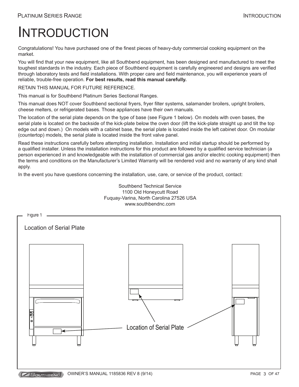 Ntroduction, Location of serial plate | Southbend P32N-TT User Manual | Page 3 / 54
