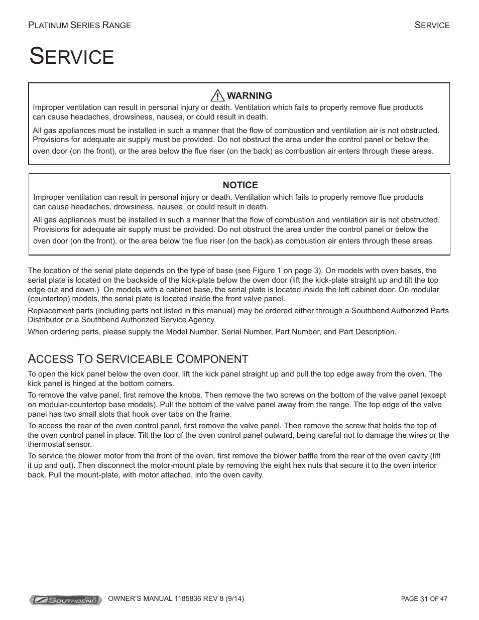 Ervice | Southbend P32N-TT User Manual | Page 31 / 54