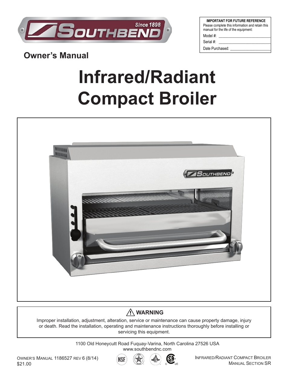 Southbend Infrared/Radiant Broilers User Manual | 21 pages