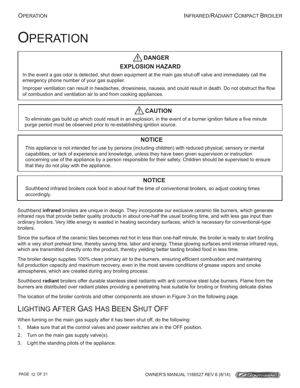 Peration | Southbend Infrared/Radiant Broilers User Manual | Page 12 / 21