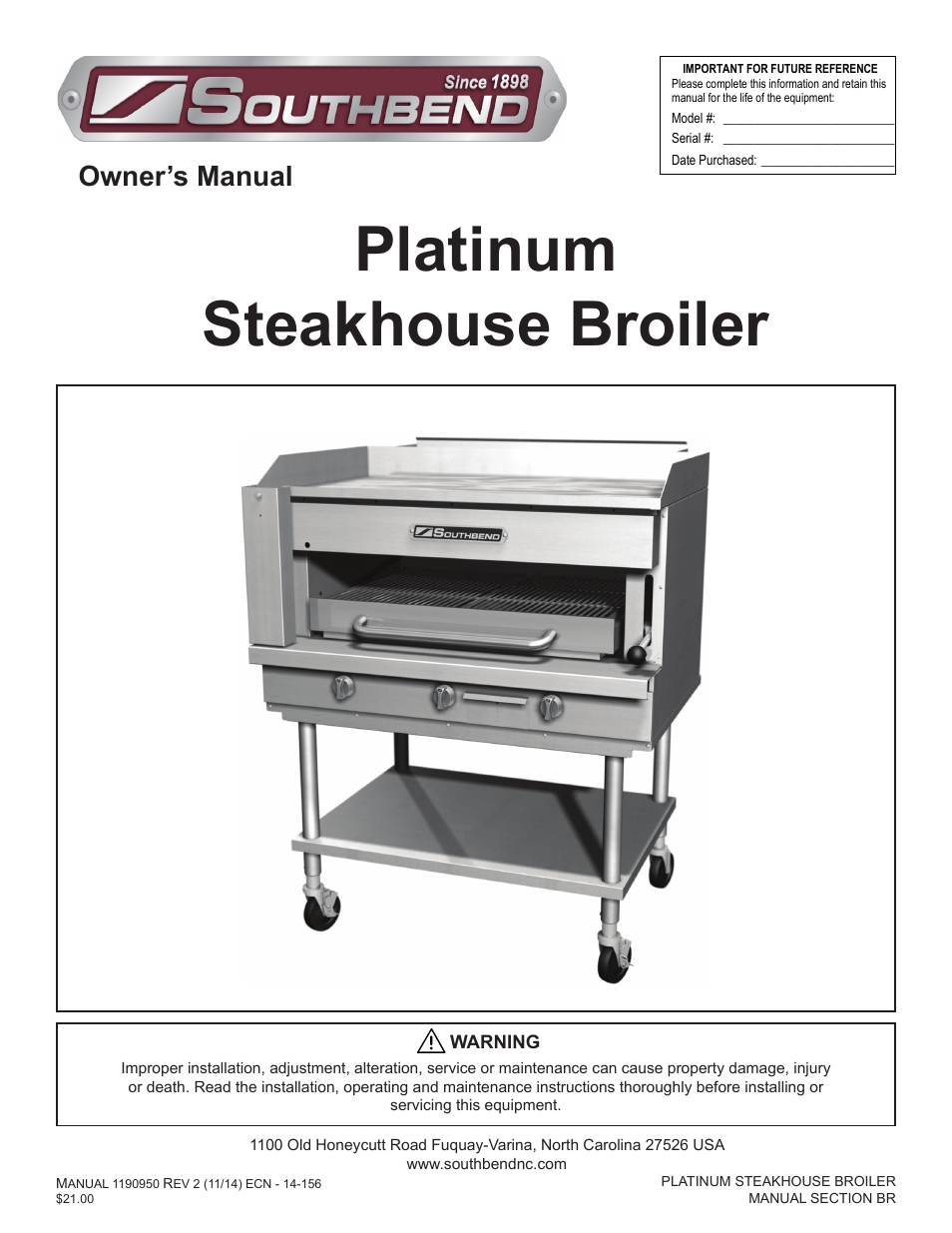 Southbend Platinum Steakhouse Broiler User Manual | 22 pages