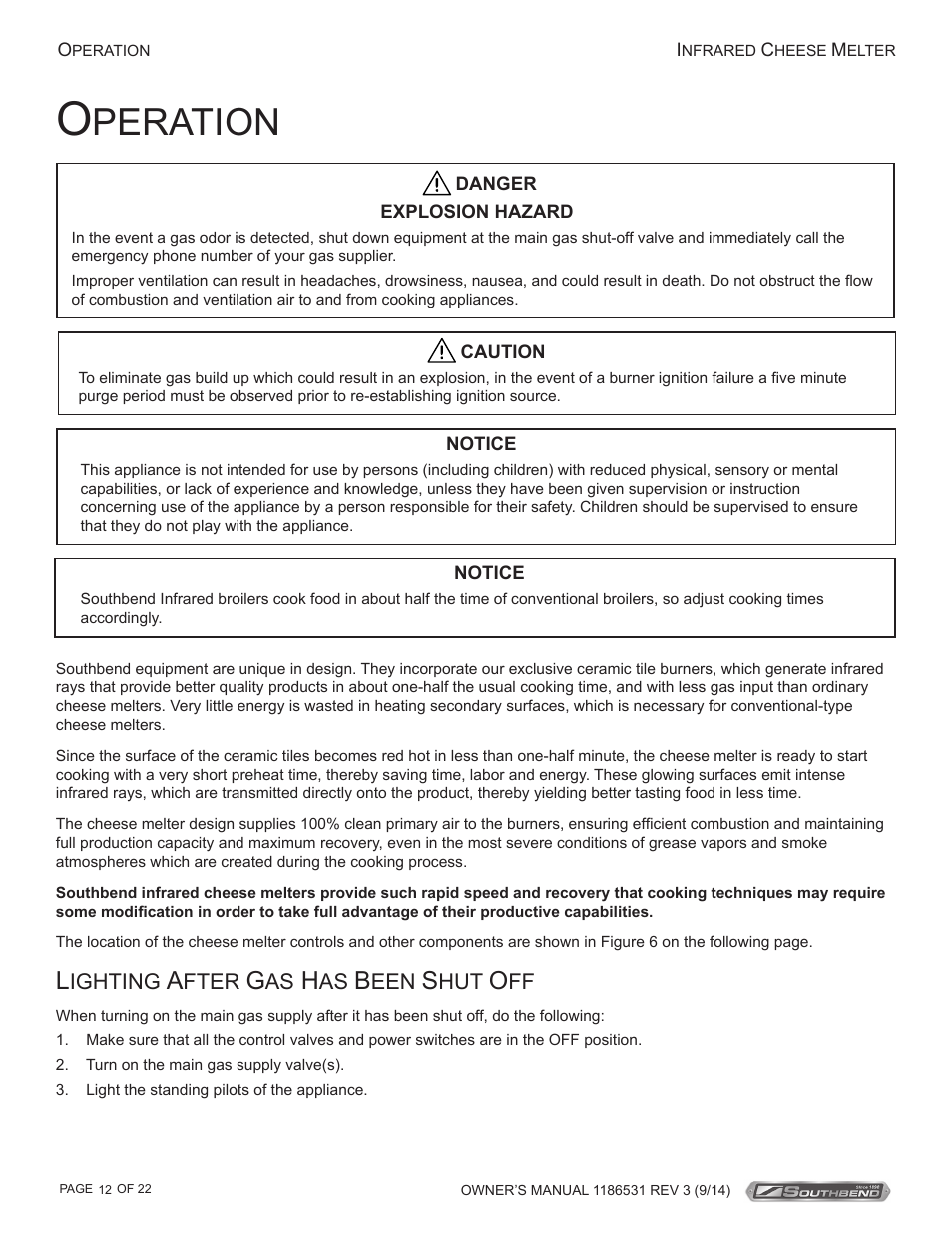 Peration | Southbend Cheese Melters User Manual | Page 12 / 22