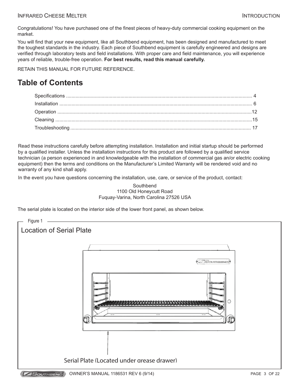 Southbend Cheese Melters User Manual | Page 3 / 22