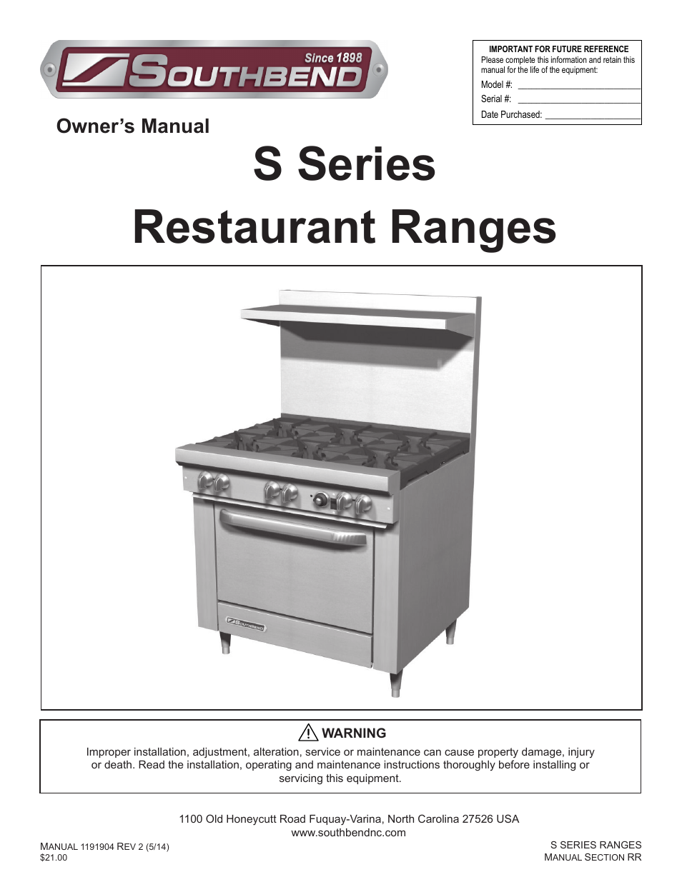 Southbend S Series Restaurant Ranges User Manual | 31 pages