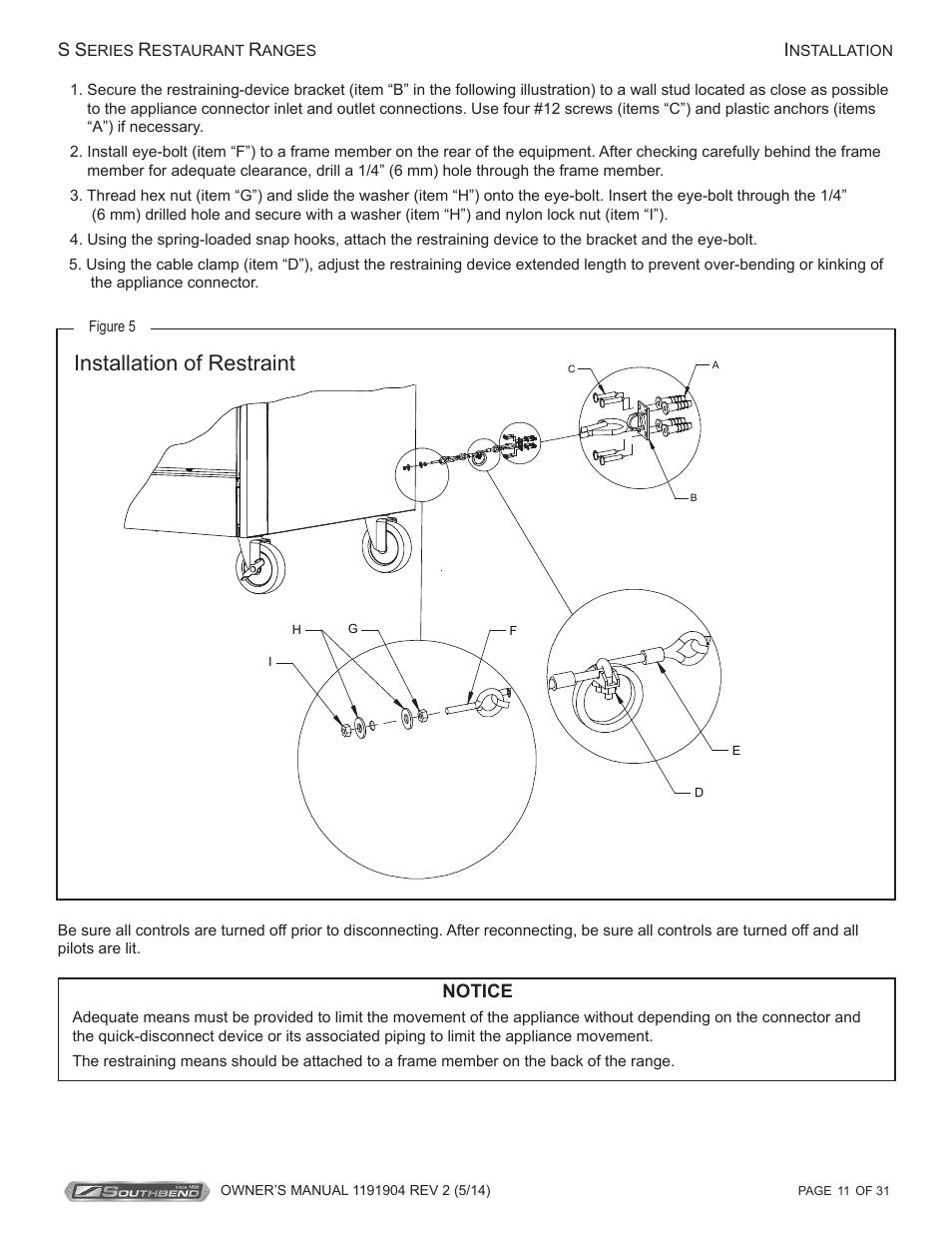 Installation of restraint | Southbend S Series Restaurant Ranges User Manual | Page 11 / 31