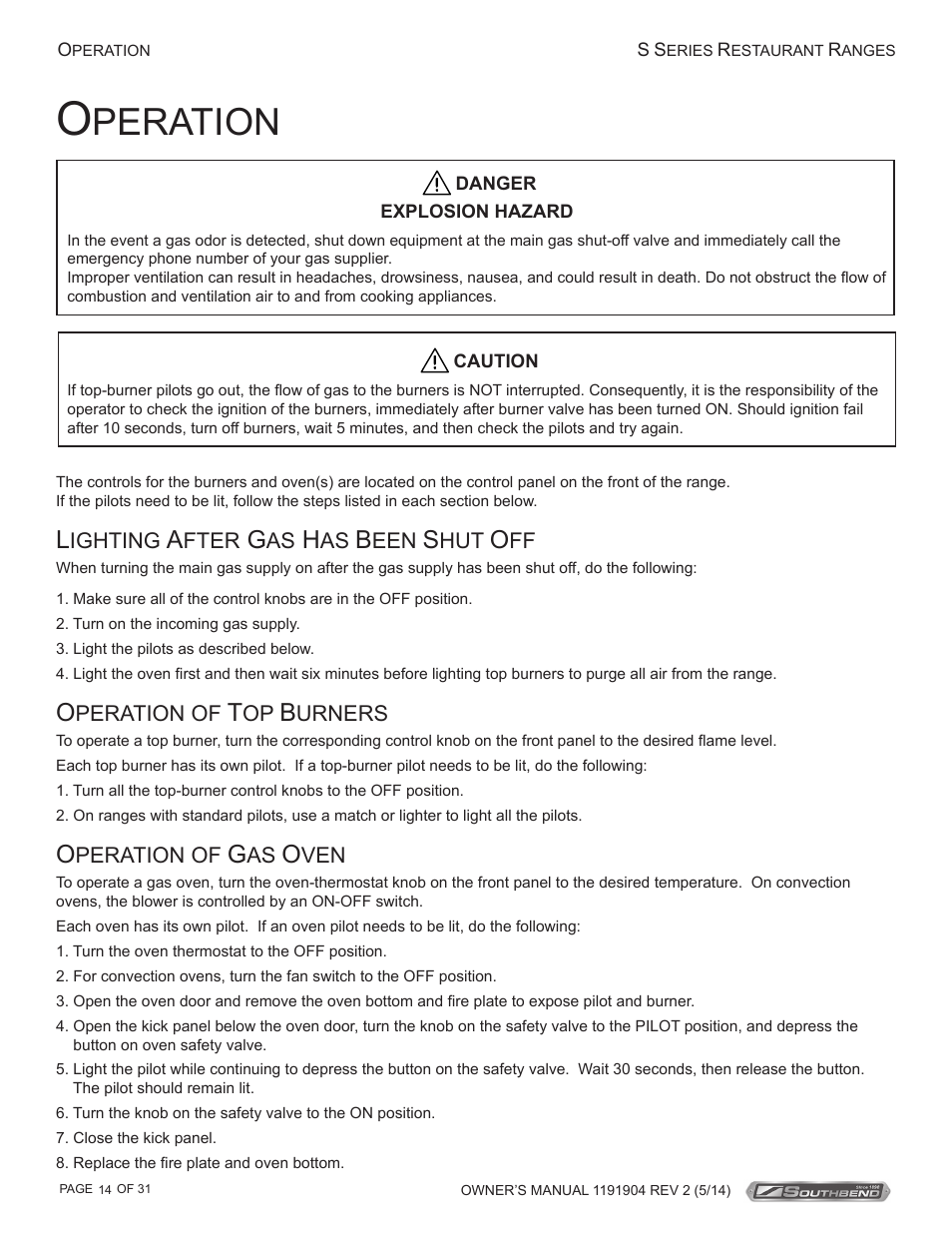 Peration | Southbend S Series Restaurant Ranges User Manual | Page 14 / 31