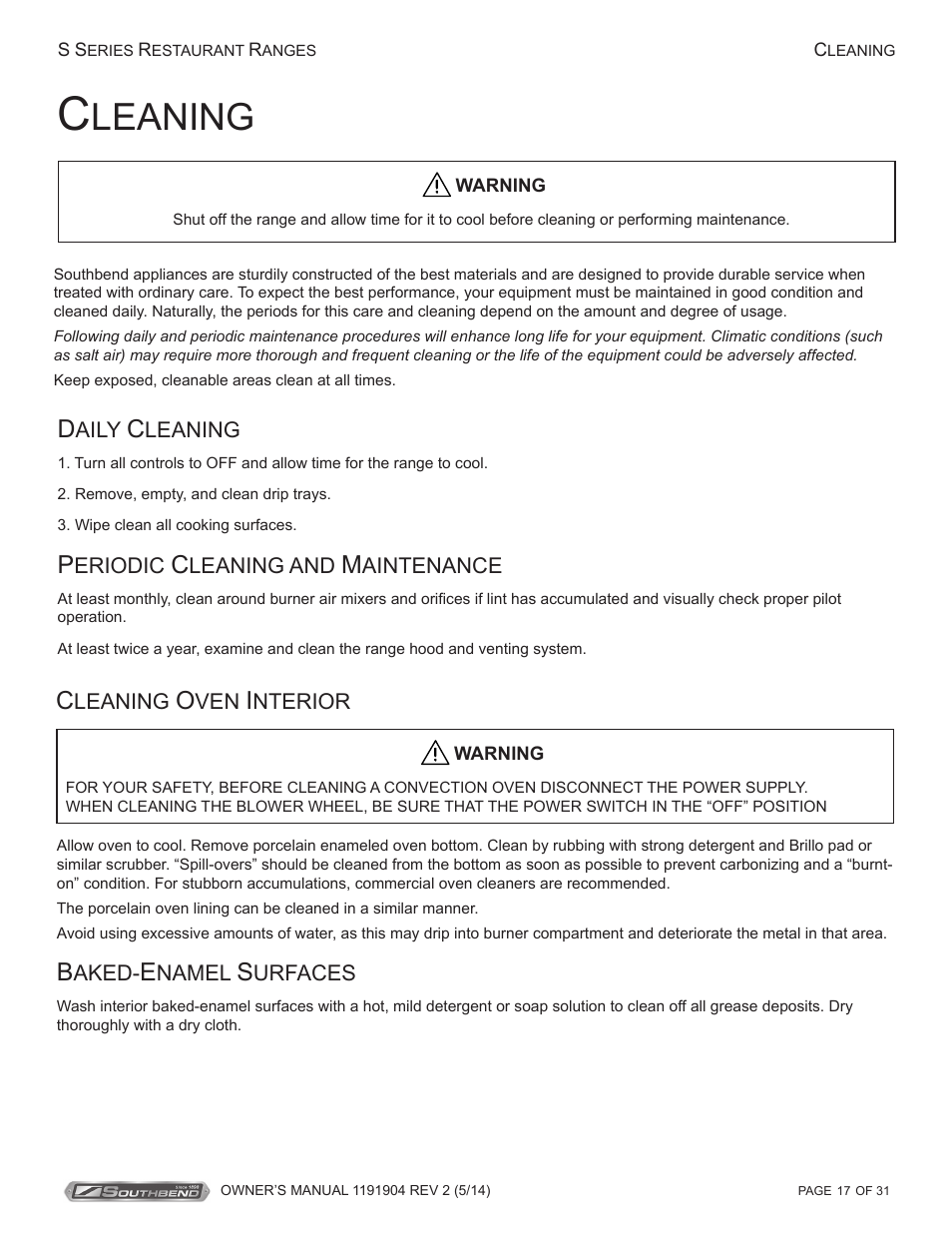 Leaning | Southbend S Series Restaurant Ranges User Manual | Page 17 / 31