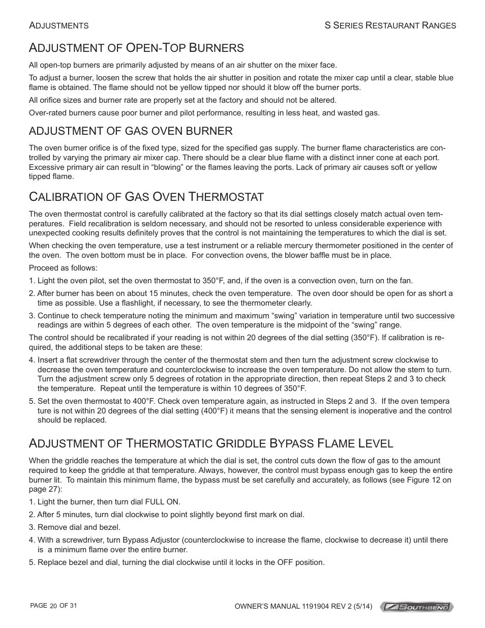 Southbend S Series Restaurant Ranges User Manual | Page 20 / 31