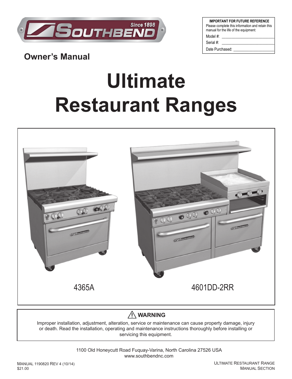 Southbend 4601DD-2RR User Manual | 34 pages