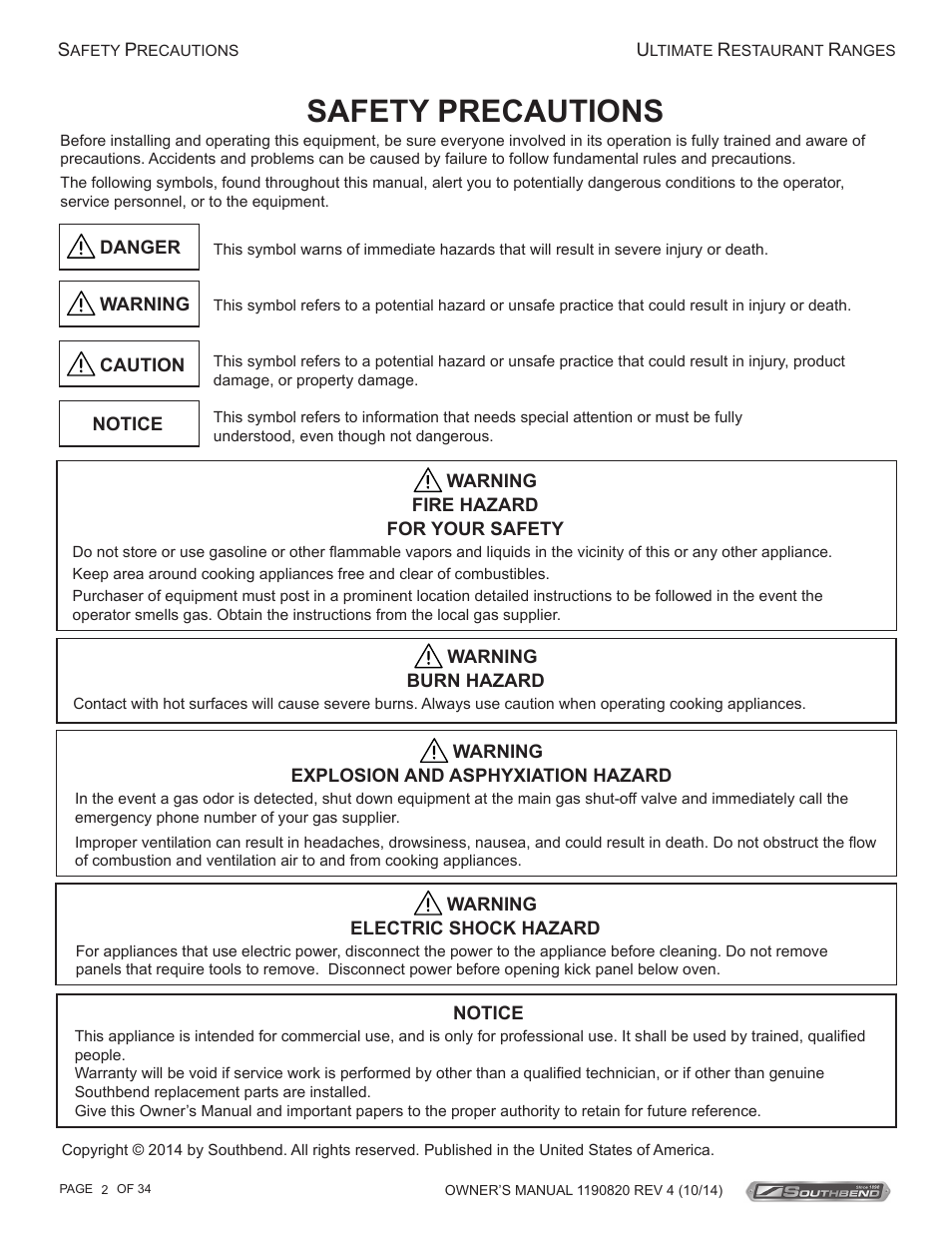 Safety precautions | Southbend 4601DD-2RR User Manual | Page 2 / 34