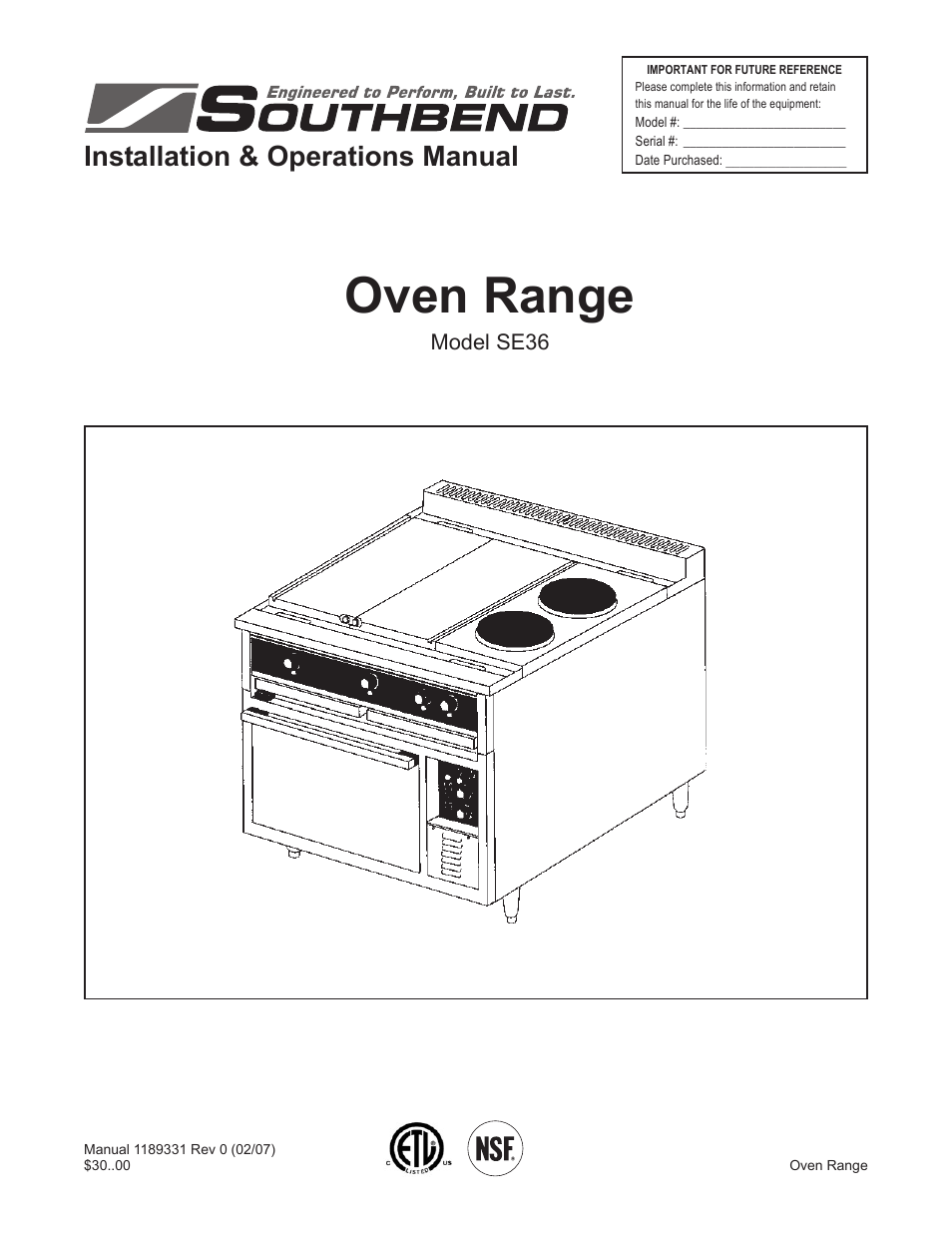 Southbend SE36 User Manual | 88 pages