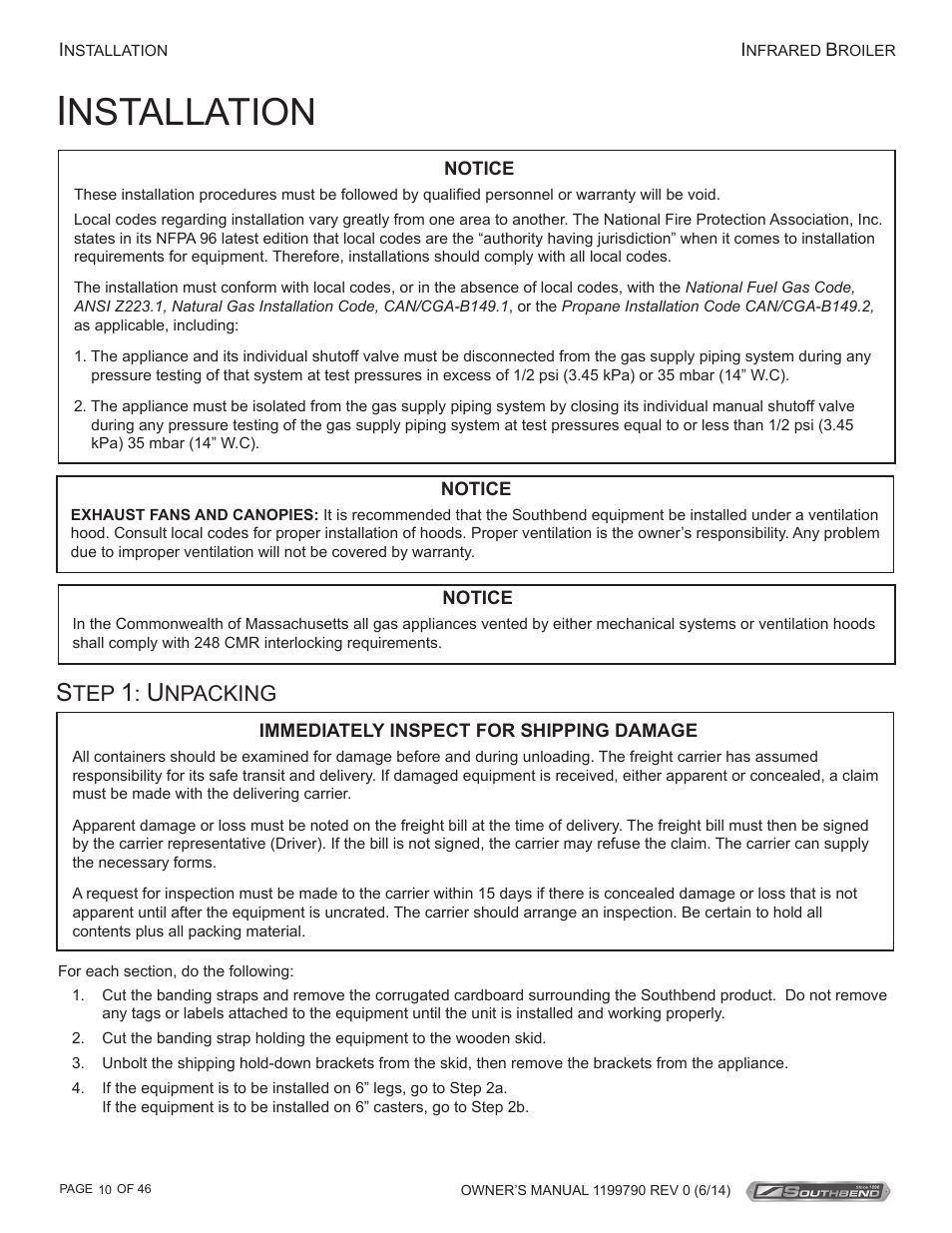 Nstallation, Npacking | Southbend P32D-171 User Manual | Page 10 / 46