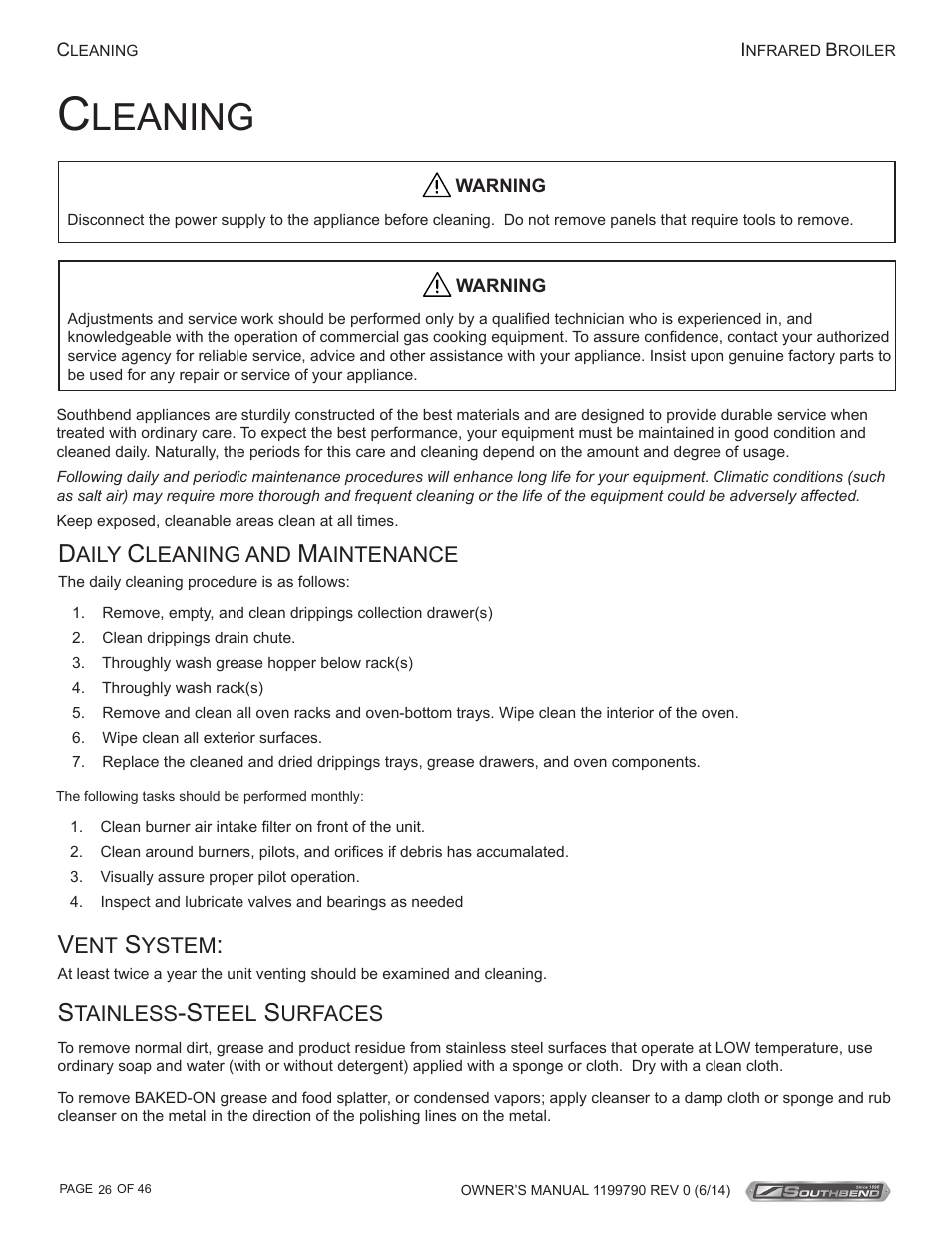 Leaning | Southbend P32D-171 User Manual | Page 26 / 46