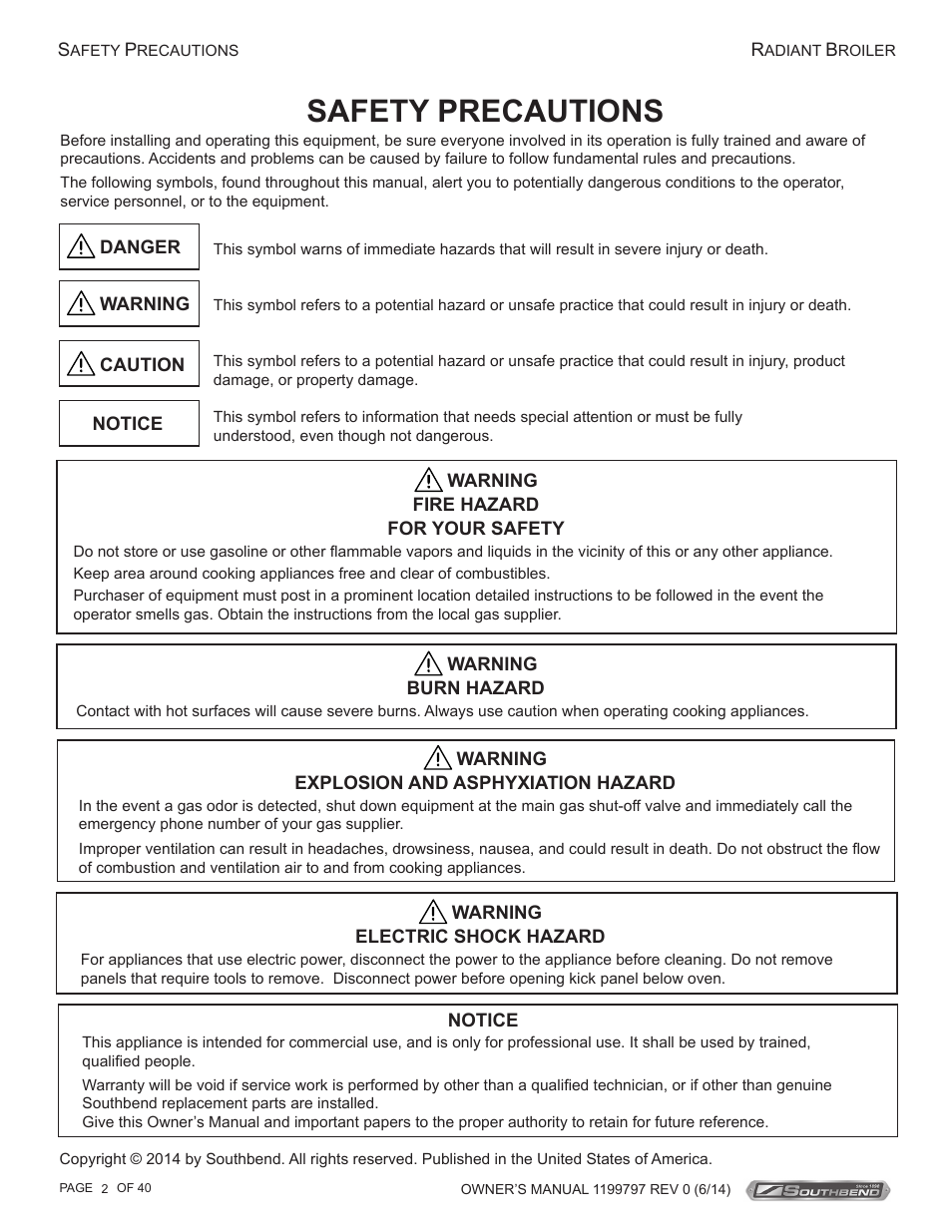 Safety precautions | Southbend P32D-3240 User Manual | Page 2 / 40