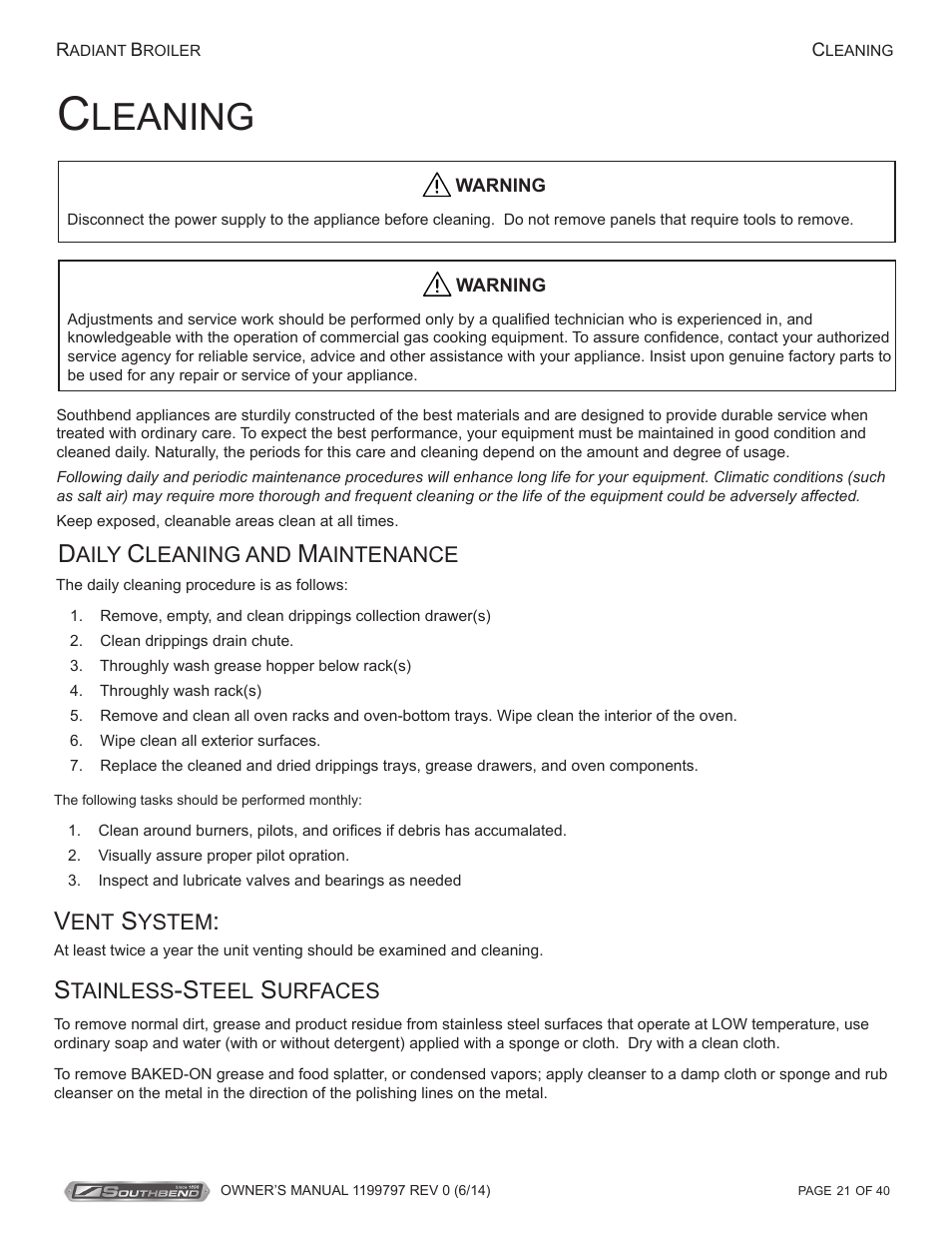 Leaning | Southbend P32D-3240 User Manual | Page 21 / 40