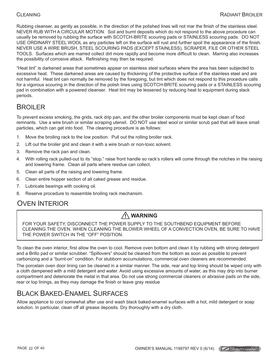 Roiler, Nterior, Lack | Aked, Namel, Urfaces | Southbend P32D-3240 User Manual | Page 22 / 40