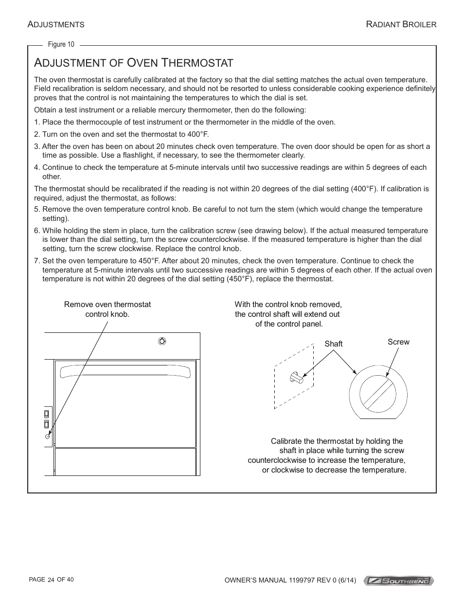 Djustment of, Hermostat | Southbend P32D-3240 User Manual | Page 24 / 40