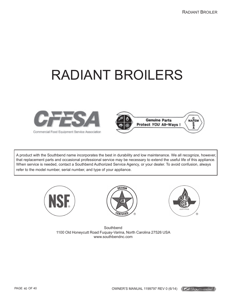 Radiant broilers | Southbend P32D-3240 User Manual | Page 40 / 40