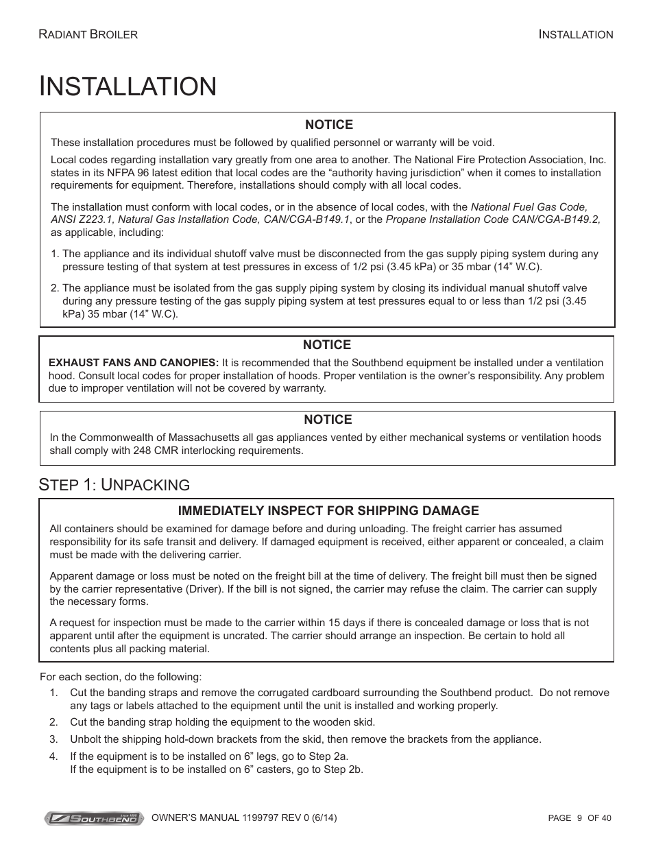 Nstallation, Npacking | Southbend P32D-3240 User Manual | Page 9 / 40