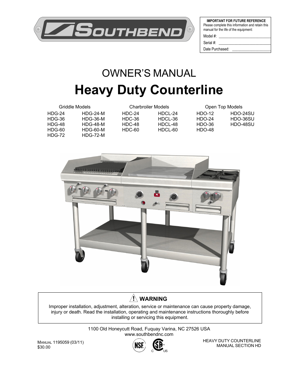 Southbend HDO-48SU User Manual | 28 pages