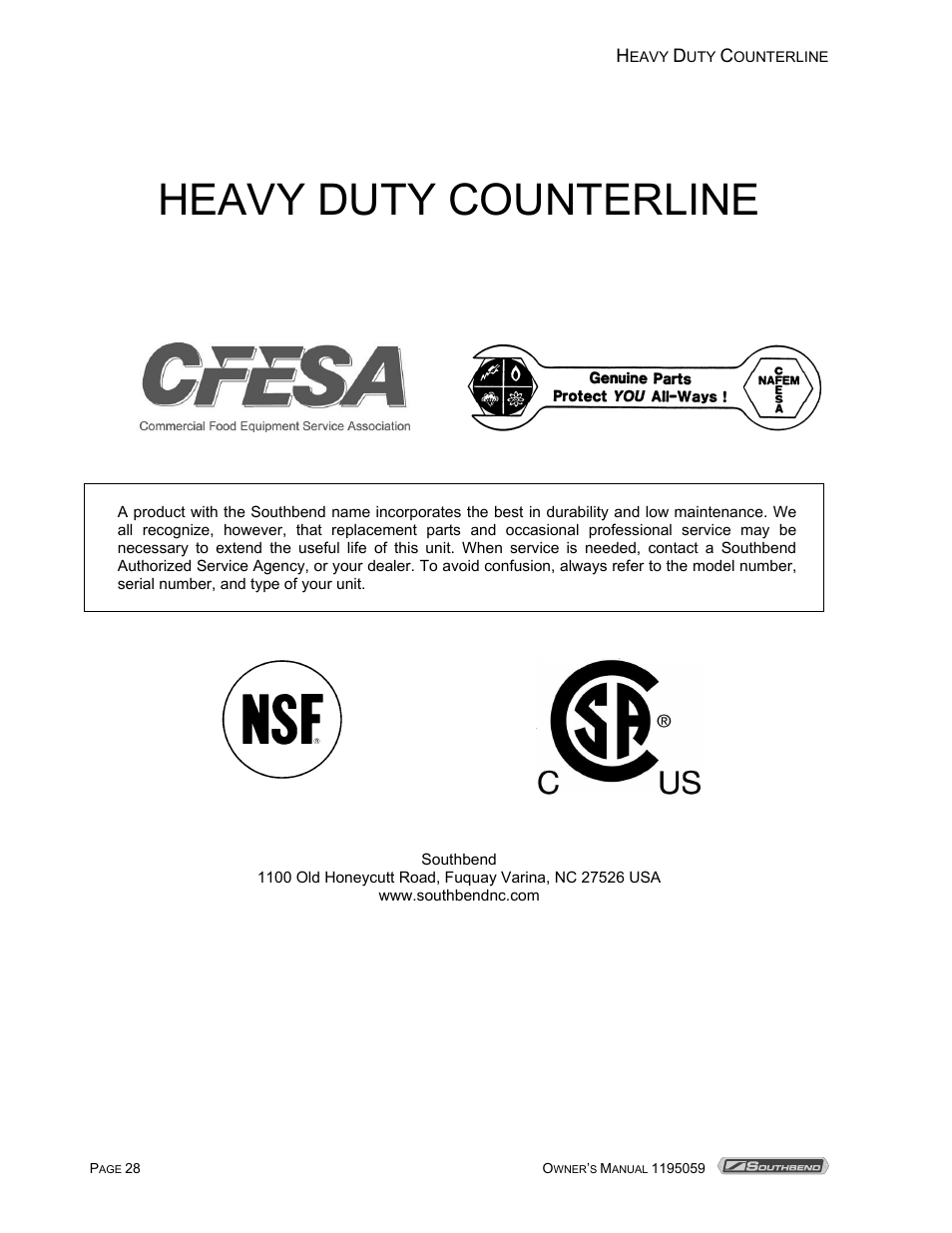 Heavy duty counterline | Southbend HDO-48SU User Manual | Page 28 / 28