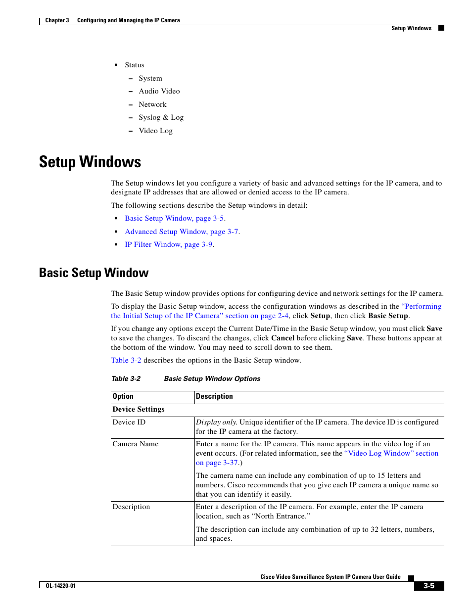 Setup windows, Basic setup window | Cisco CIVS-IPC-2500 User Manual | Page 25 / 82