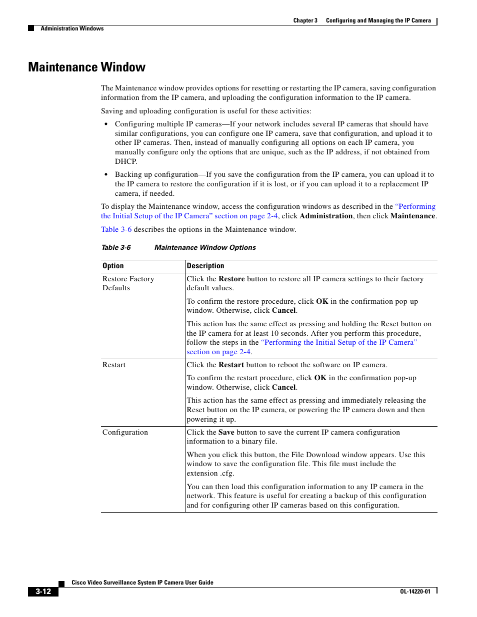 Maintenance window | Cisco CIVS-IPC-2500 User Manual | Page 32 / 82