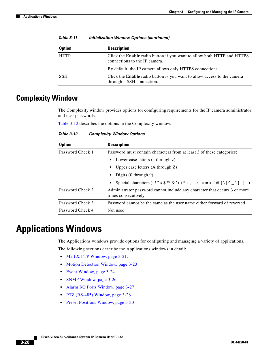 Complexity window, Applications windows | Cisco CIVS-IPC-2500 User Manual | Page 40 / 82