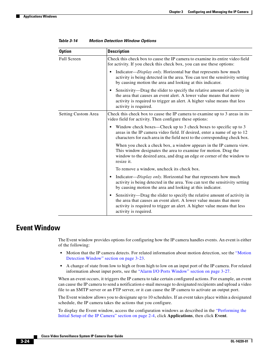 Event window, Event window” section, Event | Table 3-14 | Cisco CIVS-IPC-2500 User Manual | Page 44 / 82