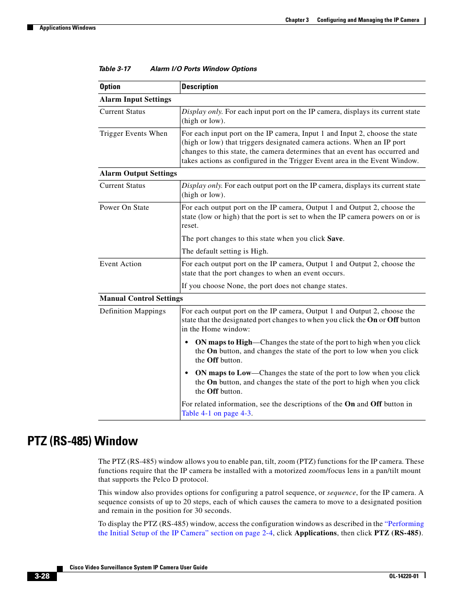 Ptz (rs-485) window, Ptz (rs-485), Table 3-17 | Cisco CIVS-IPC-2500 User Manual | Page 48 / 82